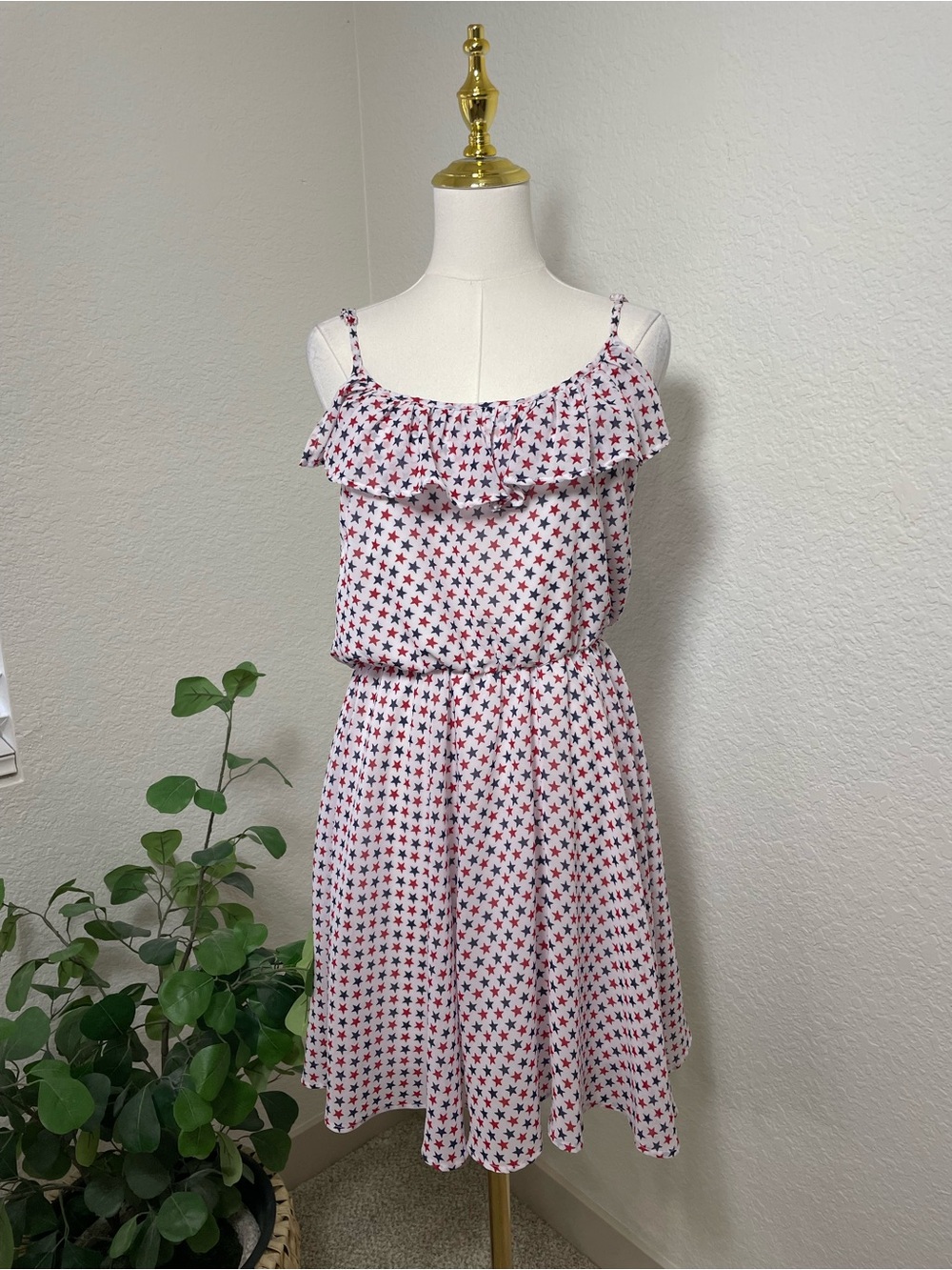 She's Cool White Star Print Ruffle Sundress